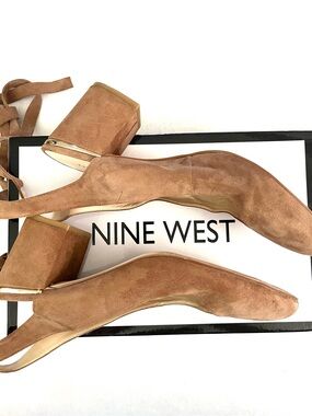 Nine West Tan Suede Block Heel String Up Leg Strap Tie